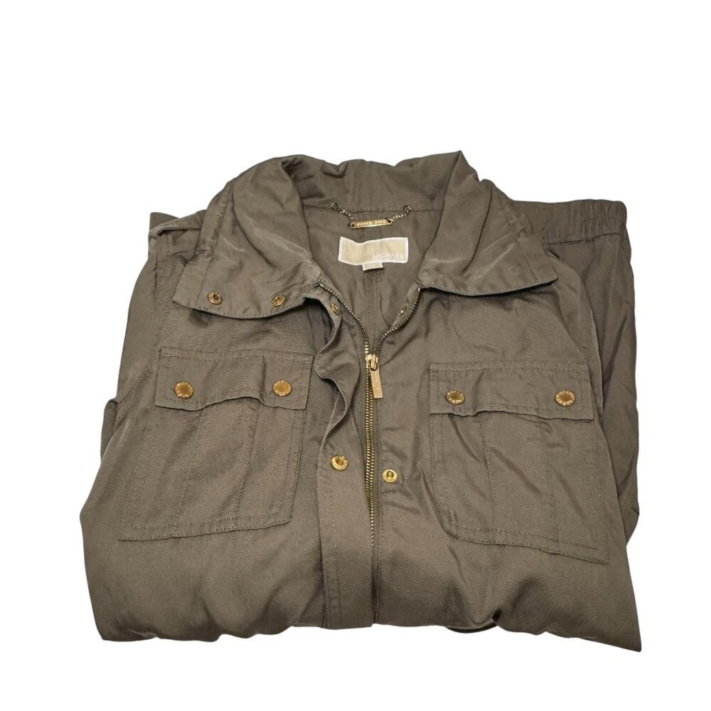 Michael Kors Anorak Coat Jacket Drawstring Waist Khaki Green Gold Hardware XS - Picture 9 of 11